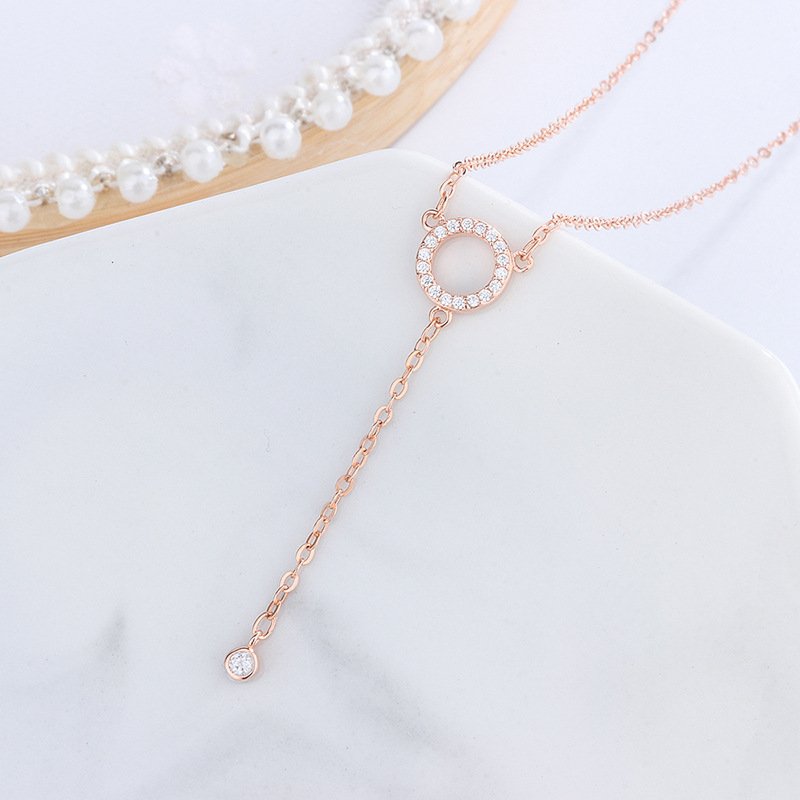 2020 new 999 sterling silver geometric circle necklace women's simple sweater chain temperament niche design items