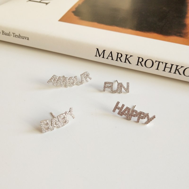 925 sterling silver female simple zirconium diamond earrings letters SMILE earrings earrings temperament net red earrings